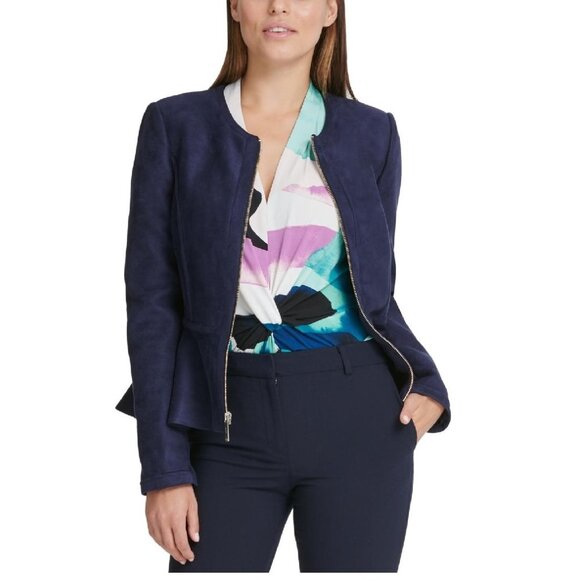 Dkny Faux-Suede Zip-Front Peplum Jacket - Picture 1 of 8